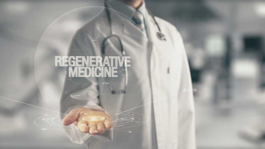 doctor holding holographic diagram symbolized regenerative medicine